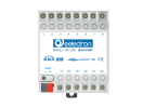 EECIO44E01KNX UNIVERSAL MODULE 4 IN / 4 OUT – LOADS/SHUTTERS/VALVES The DIN RAIL 4 Input / 4 Output Module IO44E01KNX is an EIB/KNX DIN rail mounting device useful to interface commands (e.g. push buttons) or loads (e.g. lamps) for any kind of applications. The device is equipped with 4 binary inputs (potential free) and 4 binary relay outputs. Inputs can be connected to conventional switching devices, e.g. push buttons, switches, floating contacts, for switching functions with pulse edge evaluation (e.g. rising or falling edge, toggle…). Inputs can be configured with ETS SW, as output to drive Leds. Inputs can be used to for on/off commands, dimming, shutter control, scene recall and control; outputs include switching function, scene recall and control logic function. Device 4 outputs on board can be configured: • Each output can be configured independently for load control (R1 to R4) • Each output can be configured independently for ON / OFF or continuous switching (PWM) for Electric valves (solenoid actuators) (EV1 to EV4) • Outputs can be configured in pairs for the management of roller shutters and blinds; up to 2 channels (Channels A to B) • Outputs can be configured in pairs for management of Motor Reductor or for solenoid valves with 3-point control or for ventilating grille; up to 2 channels (Channels A to B) 1