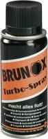 BR02 Brunox Turbo Spray 100ml Staffelkorting bij aankoop van: 

mix 5   dozen/pakken Brunox/Squirt
mix 10 dozen/pakken Brunox/Squirt

Brunox® Turbo-Spray® op metalen oppervlakken is water afstotend, beschermt tegen vocht en aggressieve omstandigheden zoals zure omgevingen, schoorsteengassen etc. Door het gebruik van Brunox® Turbo-Spray® wordt een doorzichtige compacte, niet uithardende, roestwerende film van 1-2 micron dik gevormd, die een betrouwbare bescherming biedt.
Brunox® Turbo-Spray® kan gemakkelijk verwijderd worden met schoonmaakmiddelen (tensiden).
Werking

Smeermiddel
Brunox® Turbo-Spray® is een langdurig werkend smeermiddel dankzij het bijzondere mengsel van koolwaterstoffen en de toevoeging van TURBOLINE.

Kruipolie / Roestoplosser
Brunox® Turbo-Spray® is een multicomponenten smeerolie met een uitstekende penetrerende werking. Daardoor kan het in de kleinste scheurtjes en ruimten binnendringen en bijvoorbeeld vastzittende schroeven in een mum van tijd weer los maken. Turbo-Spray verwijdert Corrosiebescherming
Brunox® Turbo-Spray® garandeert volledige corossiebescherming, ook in de kleinste holle ruimten. Het koolwaterstofmengsel geeft zowel een compacte beschermingslaag als de noodzakelijke filmdikte die vocht verdrijft. Het vormt een heldere, onzichtbare, niet uithardende laag die in de meeste gevallen niet verwijdert hoeft te worden. (Uitzondering: vóór het verven). Deze film verschaft tijdelijke bescherming tegen corrosie (ongeveer 6 maanden) en werkt vuilafstotend.

Reinigingsmiddel
Brunox® Turbo-Spray® verdringt en verwijdert mineraal en organisch vuil, zodat (bijna) alle soorten vlekken (bijv. teer, remstof, plakresten, etc) moeiteloos verwijdert kunnen worden. Ook verwijdert Turbo-Spray kruit-, lood- en koperresten van wapens. Het neutraliseert handzweet en beschermt ook aluminium, koper, messing, verchroomd en gegalvaniseerd staal en ook roestvrij staal. Denk aan de RVS afzuigkap in de keuken!

Contact spray
Brunox® Turbo-Spray® heeft een zeer lage oppervlakte spanning en een grote adhesie aan metalen, zodat lekstromen voorkomen worden en binnengedrongen vocht meteen verwijderd wordt. Deze eigenschap is in het bijzonder geschikt voor electrische contacten, kortsluiting wordt verholpen en voorkomen.
Eigenschappen
Brunox® Turbo-Spray® bevat geen siliconen, geen teflon en geen grafiet
Brunox® Turbo-Spray® heeft geen invloed op lakken, leer, hout, rubber, plastic en textiel
Brunox® Turbo-Spray® bevat slechts 3% drijfgas (co2), dus 97% actief middel
Brunox® Turbo-Spray® is veilig en heeft een vlampunt van 78 °C Brunox Turbo Spray 100ml